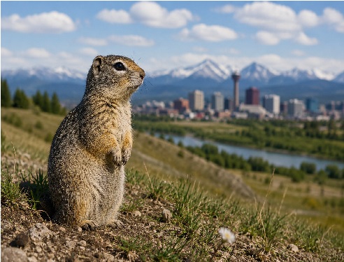 Squirrel overlooking city and mountains. Richardson’s Ground Squirrel in Calgary: Identification, Damage, and Control Guide