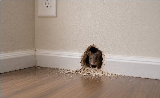 Mouse emerging from wall hole